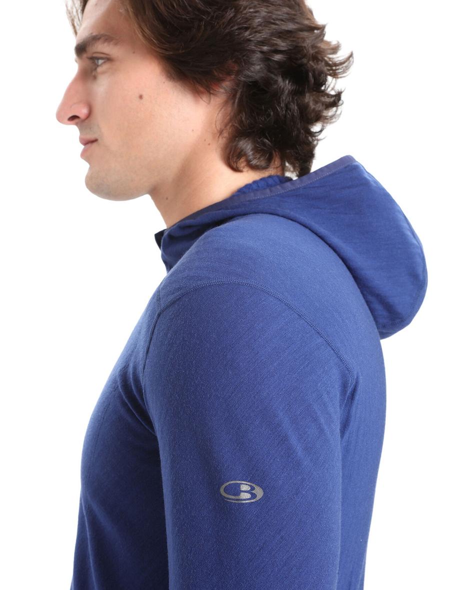 Sweat À Capuche Icebreaker RealFleece™ Merino Descender Long Sleeve Zip Hood Homme Bleu Royal Bleu Marine | FR 1254PJJQ